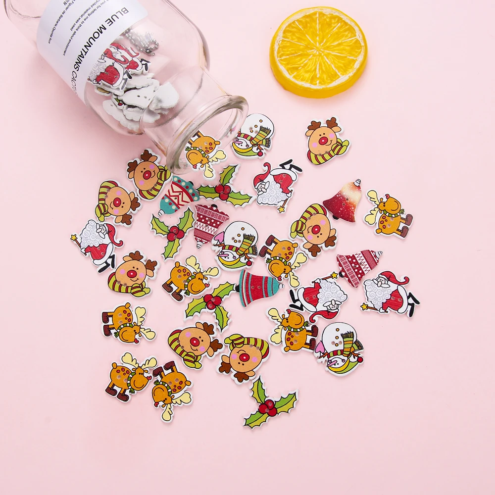 

High Quality Random Mixed 50Pcs Christmas Tree Pattern Wooden decorative Buttons For Scrapbooking Sewing Decoration Crafts