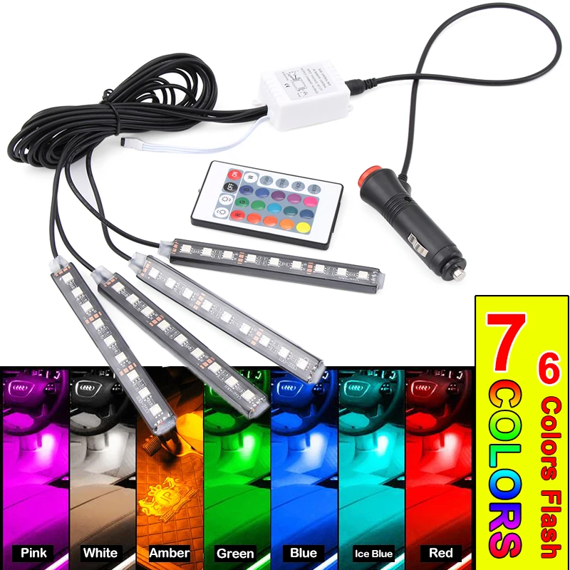 Wireless Remote Control Car RGB LED Neon Interior Light Lamp Strip