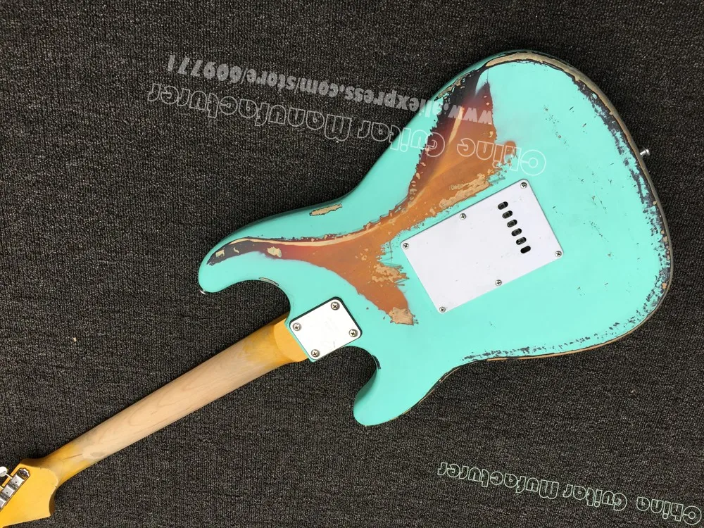 Высокое качество Strat Relic Daphne Blue/sunburst 60 летняя электрогитара тяжелая состаренная