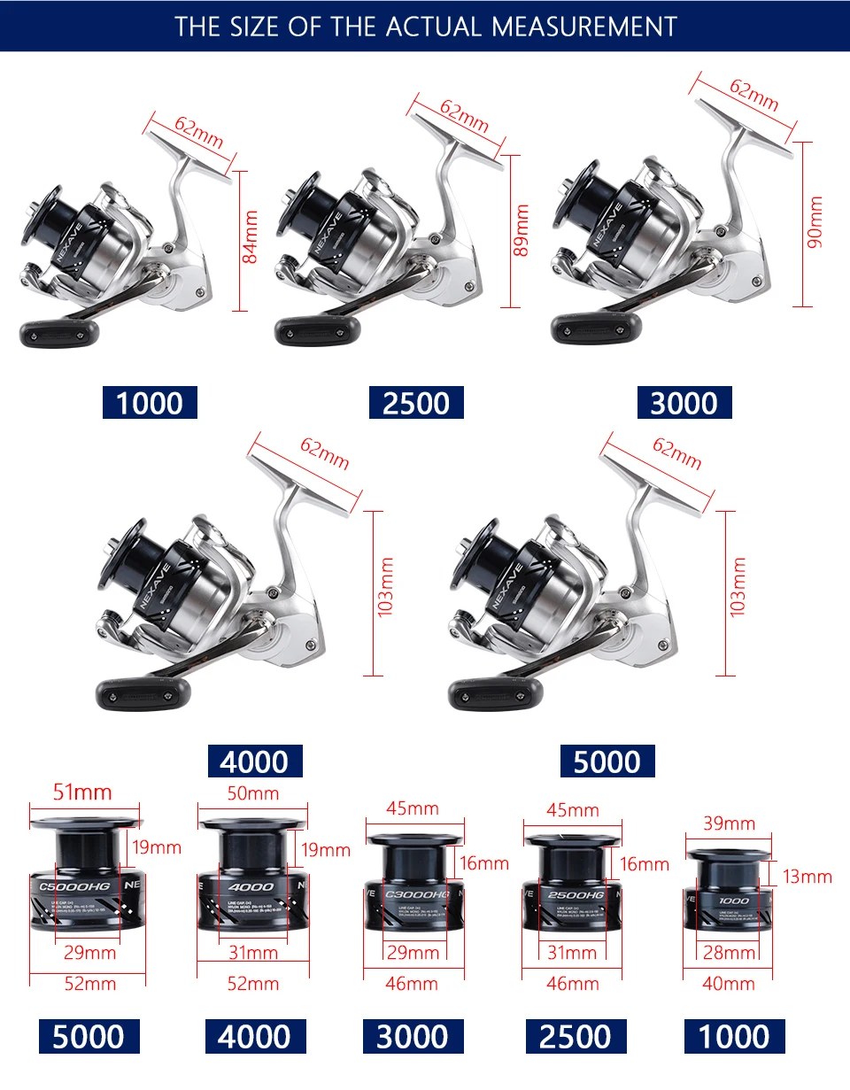 Carretel de Pesca da Carpa de Água Novo Original Shimano Nexave 1000 2500hg C3000hg 4000hg C5000hg 5.2: 1 - 5. 8:1 6.2: Frente Arraste 4bb Salgada 2020 4 6.2: 1 frente arraste 4bb carretel de