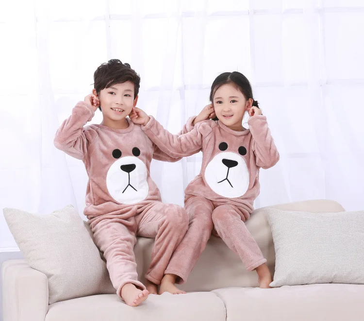 Зимние Детские флисовые пижамы; теплая фланелевая одежда для сна; домашняя одежда для девочек из кораллового флиса; детские пижамы; домашняя одежда; Пижама для мальчиков; HVNU11