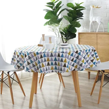 

Nordic Tablecloth Round Table Cloth Color Yellow Rice Word Gray Arrow Cotton Linen Printing 150 Cm