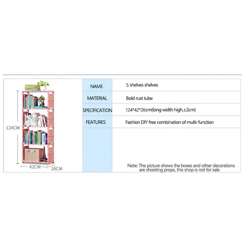 Simple five-shelf bookshelf Non-woven steel pipe Free-standing bookshelf Living room furniture Dust storage rack Storage rack