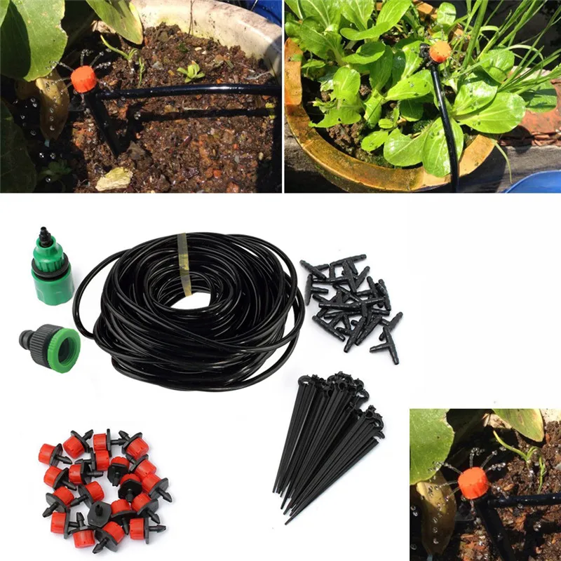 25m DIY Micro Drip Irrigation System Plant Self Automatic Watering Timer Garden Hose Kits With
