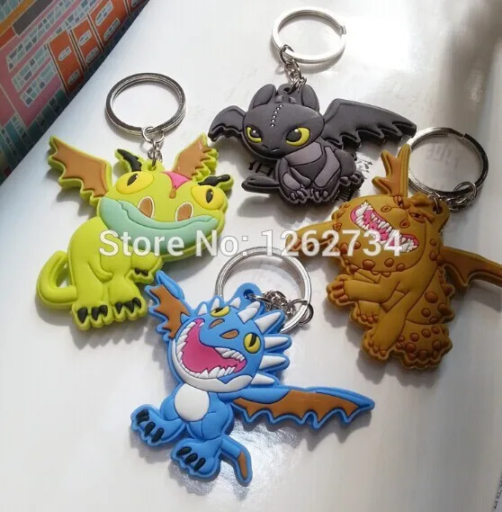 

New TOOTHLESS Night Fury Stormfly Keychains Pvc Key Chains Key Ring Mixed PCXB