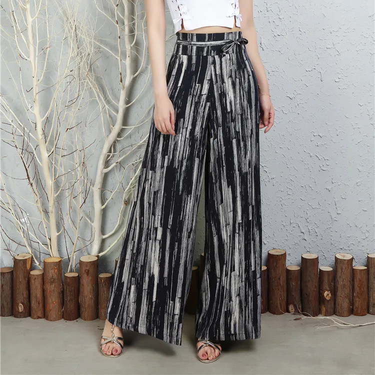 

Wide leg pants for women linen spring autumn summer new fashion elastic waist plus size high waist trousers female bds0801