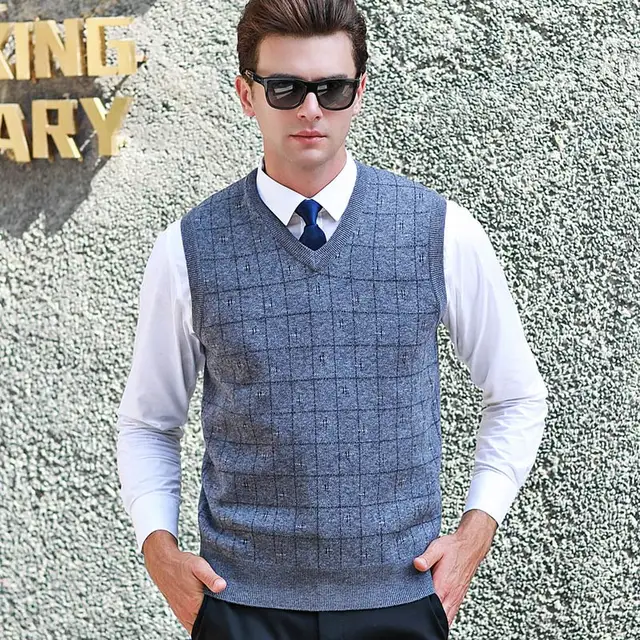 MACROSEA New Men's Plaid Sweater Vest Autum&Winter 100 Wool Print