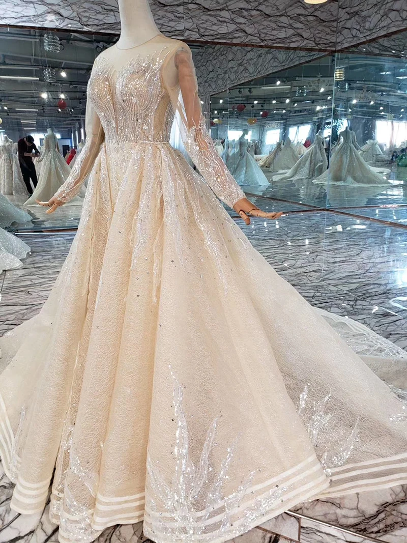 Свадебные платья русалки с круглым вырезом и длинным рукавом, простые свадебные платья со съемным шлейфом MD11845