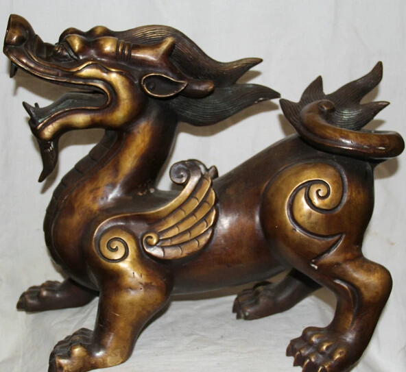 

JP S0524 18" Chinese Fengshui Folk Bronze Fly Beast Kylin Chi-lin Qilin Statue Sculpture B0403