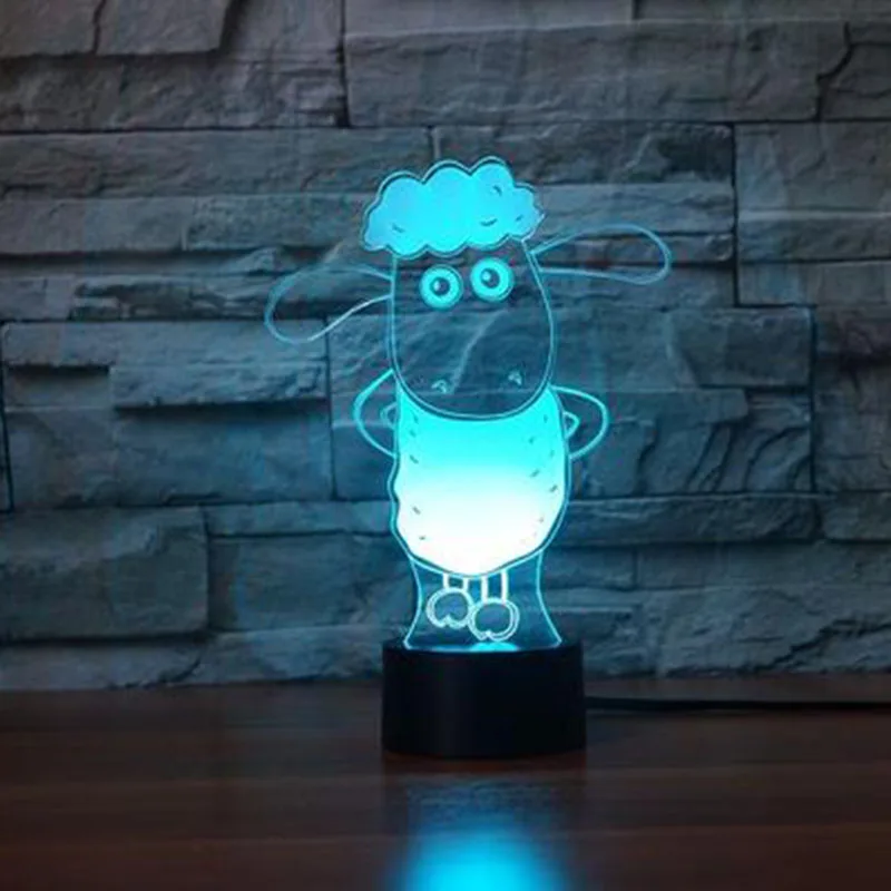 

7 Color Changing 3D Visual NightLight Acrylic Cute Sheep Modelling Table Lamp Led Cartoon Lighting Fixture Kids Gifts Home Decor