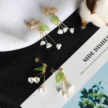 

12 Pairs/Lot Lily Flower Long Earrings For Women Jewelry Wholesale Gift Hot Sell Gold Color Cubic Zirconia Girl Stud Earring