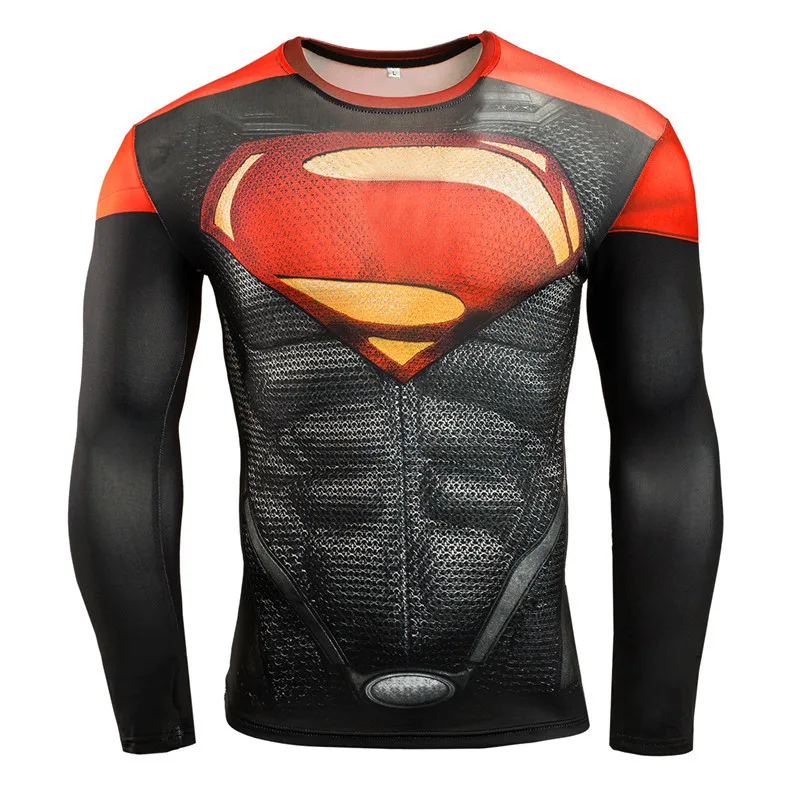 Новинка, футболка для бега Marvel, Супермен, Человек-паук, Мужская футболка с длинным рукавом, компрессионная футболка для спортзала, футболка для фитнеса, Спортивная мужская рубашка