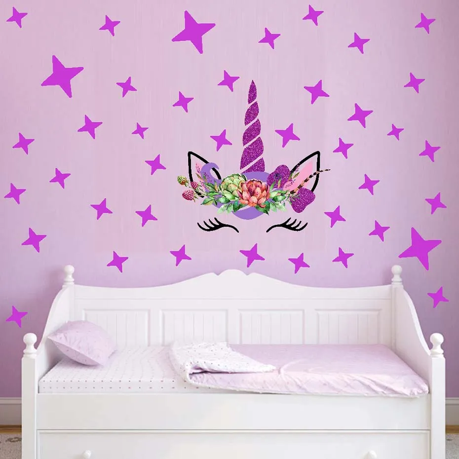 cartoon-Unicorns-flower-Wall-Stickers-DIY-Stars-Cute-flower-Animals-Vinyl-Home-wall-Decals-kids(1)