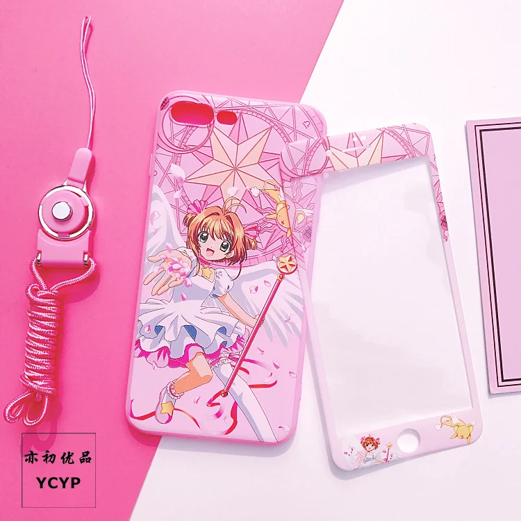 Чехол для iphone 8 8 plus Cardcaptor Sakura+ пленка для экрана из закаленного стекла, розовый чехол для iphone 6 6 S plus 7 7 plus X+ пленка - Цвет: As shown