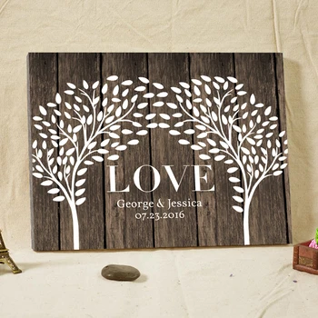 

Custom Name Date Wedding Tree Guest Book Wood Framed Love Signature Book Attendance Guests Signatures Wedding Deco Casamento