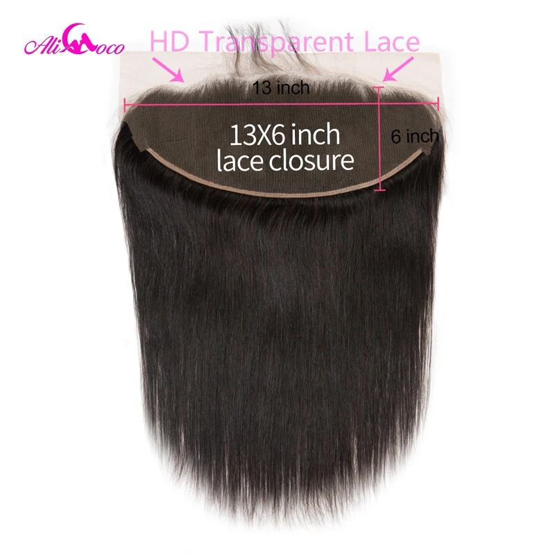  Ali Coco Straight HD Transparent Lace Frontal 13X6 Ear To Ear Lace Frontal Closure 8-24 Inch Natura