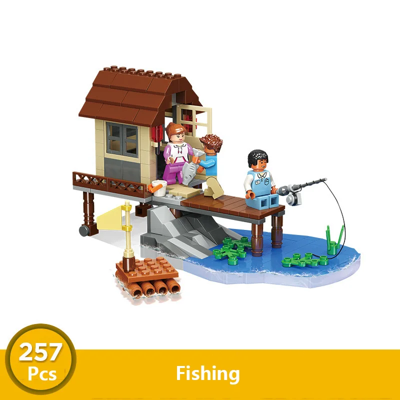 

2019 Town Street View Series Vacation beach fishing party winter cottage Building Blocks Toys For Children Christmas Gifts