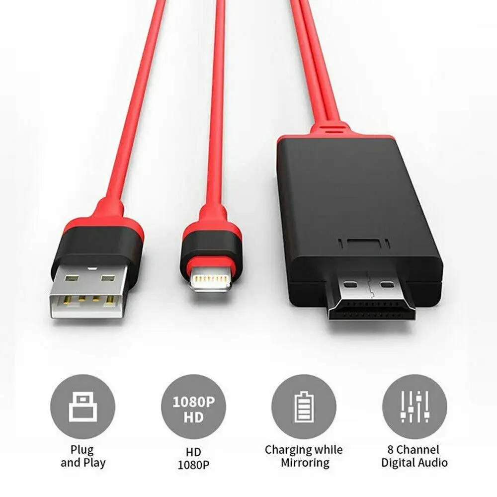 2 м USB 8 Pin к HDMI HDTV AV кабель адаптер для освещения для iPhone XS 7 Plus 8 XPlus 6S ipad Mini Air Pro Зарядный Кабель-адаптер