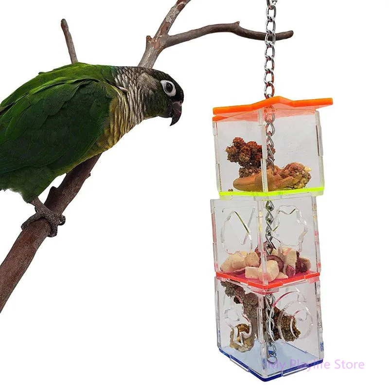 

Birds Parrot Bite Toy Acrylic Hexagonal Star Multi-layer Foraging Box Bowl Medium Bird Food Rack Toys Bird Supplies C42