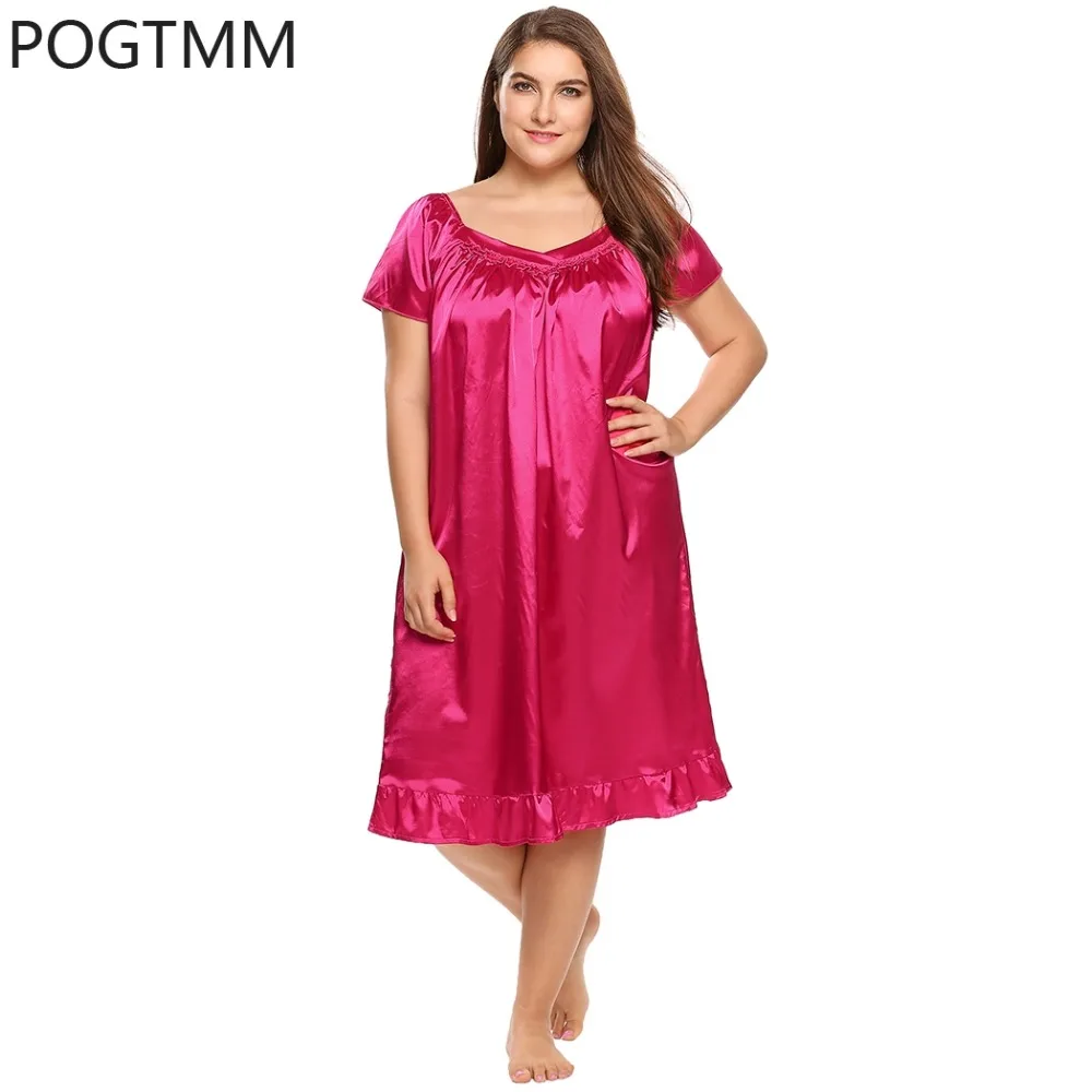 Plus Size Ruffles Sleepwear V Neck Short Sleeve Nightgown Women Sexy