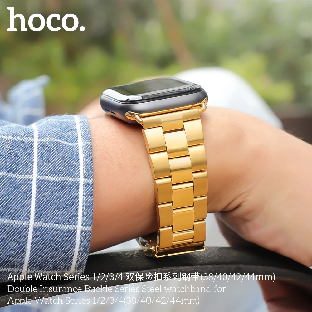 HOCO, ремешок из нержавеющей стали для Apple Watch, ремешок 40 мм, 44 мм, двойная Пряжка, ремешок для умных часов i Watch, серия 4, 3, 2, 1