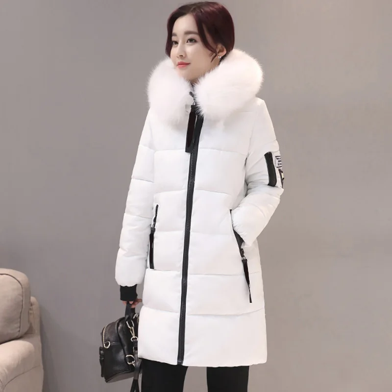 Мягкий меховой воротник для женщин зимняя куртка теплое длинное женское пальто, верхняя одежда для женщин парка - Цвет: White