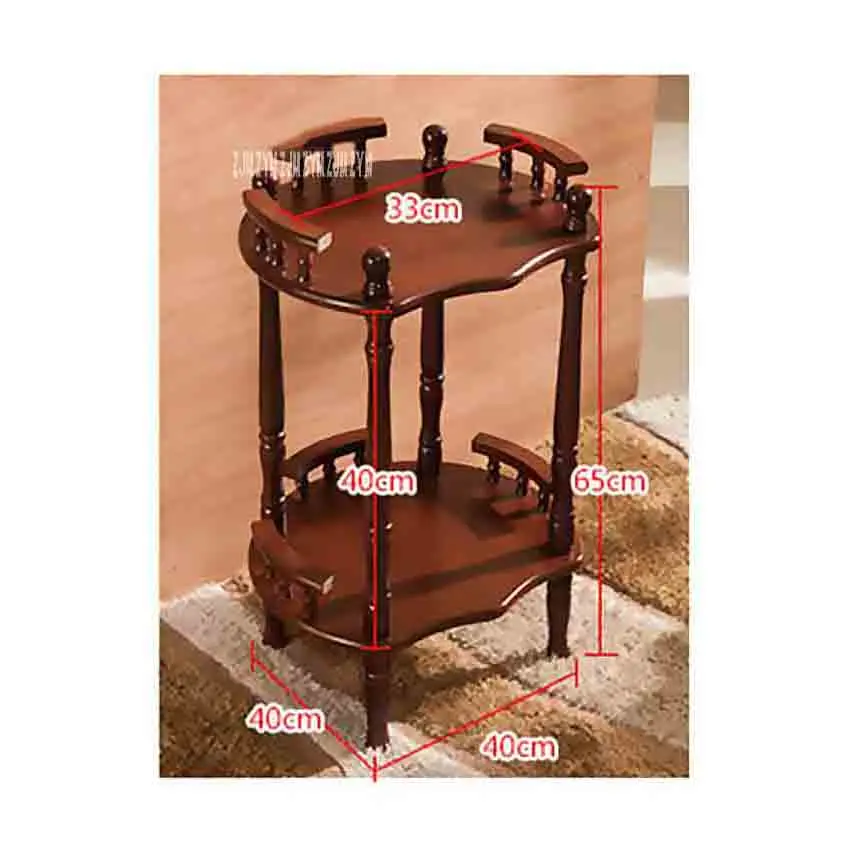 New Modern Chinese Solid Wood Coffee Table Multipurpose Shelf Flower-shaped Brown Double-layer Rack Side Corner Shelf Tea Rack