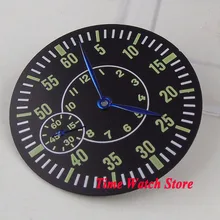 38,5 мм черный светящийся циферблат 24 часа в сутки, пригодный для приблизительный срок поставки: 6497 ручной завод часы циферблат+ синий руки D136