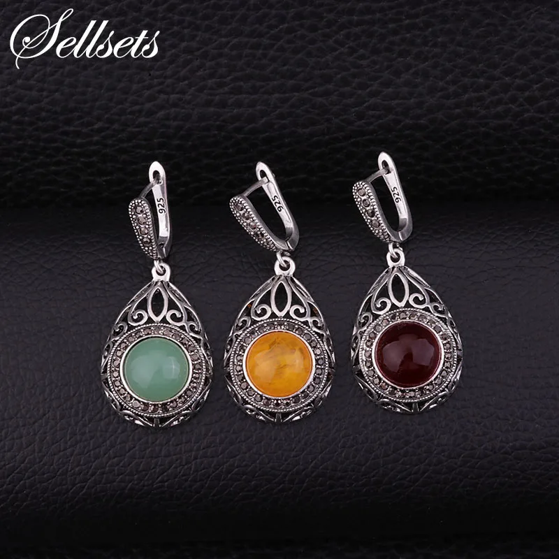 Винтажные серьги Sellsets из сплава серебряного цвета с черными фианитами и круглыми