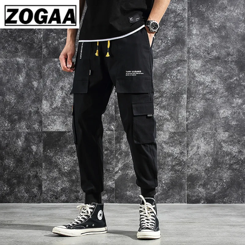 

ZOGGA 2019 Spring Solid Ankle-length Cargo Pants Men with Drawstring 100%cotton Mid Waist Men Pants Without Fade/pilling/shrink