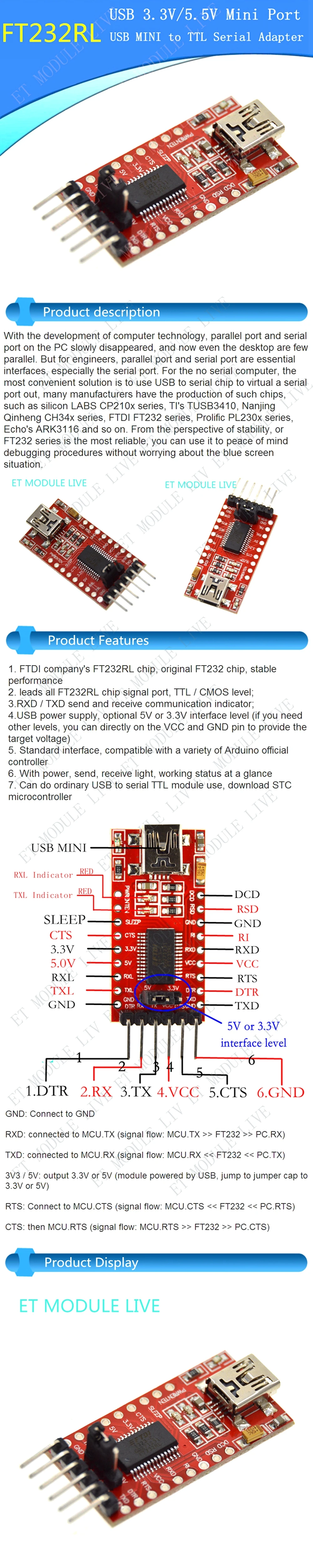 1 шт. FT232RL FT232 FTDI USB 3,3 В 5,5 В к ttl Серийный адаптер Модуль Mini Порты и разъёмы скачать кабель для Arduino Mini Порты и разъёмы