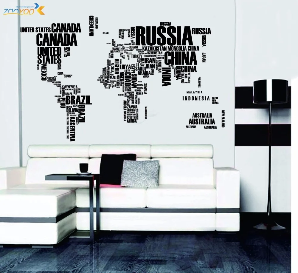 

Big Size 190*160cm/75*45.5inch World Map Wall Stickers Country Name English Letter Funny Decal For DIY Home Office Decoration