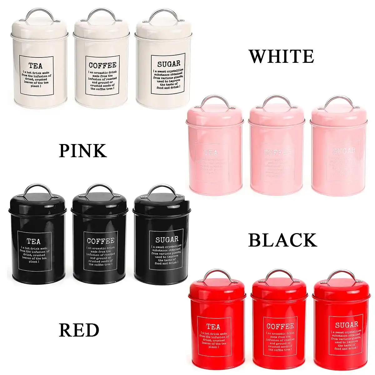 

3Pcs/Set Storage Tank Cover Steel Kitchen Utensils Multifunction Sugar Tea Coffee Box Case Household Food Canister Snack Tank