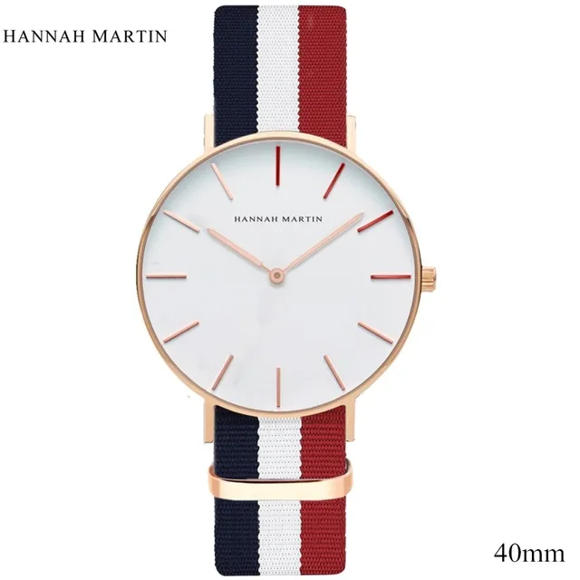Дизайн HANNAH Martin женские часы для женщин мужские лучшие брендовые роскошные розовые модные повседневные кварцевые кожаные часы с нейлоновым ремешком - Цвет: Золотой
