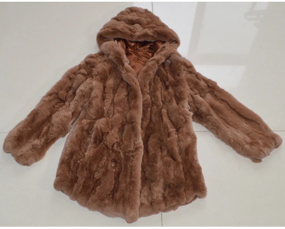 Женская новая зимняя длинная стильная куртка из натурального меха Рекс женская шуба из меха кролика рекс верхняя одежда с капюшоном из натурального меха кролика рекс