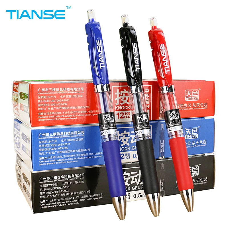 

TIANSE 12pcs click and go style Gel Pen 0.5mm fluently neutral ink for signing writing marker office stationery black blue red