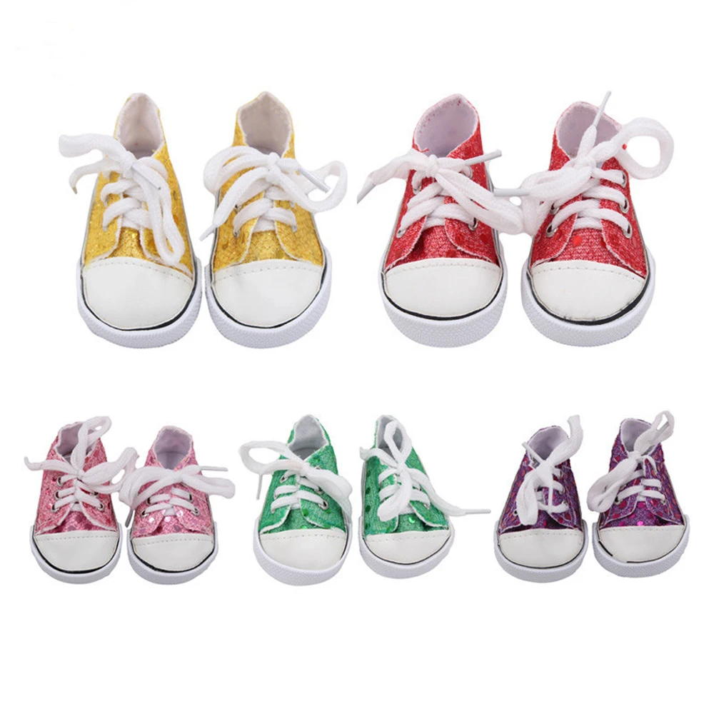 Hot Sale 18 inch Doll Shoes Canvas Lace Up Sneakers Shoes For 18 inch Our Generation American Dolls Accessories (1)