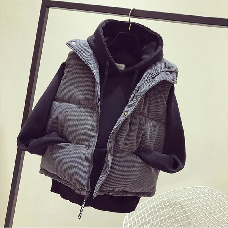 

2019 New Winter Fashion Women's Thick Vest Coat Warm Short Mandarin Collar Waistcoat Corduroy Cotton Jacket Vests Female Parkas