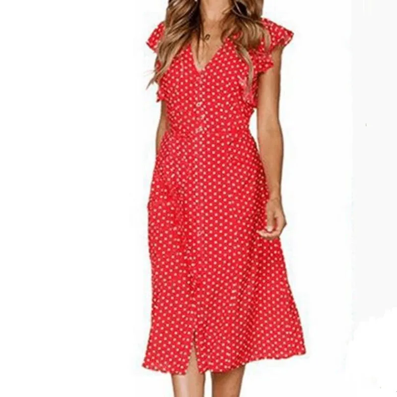 red spotty midi dress
