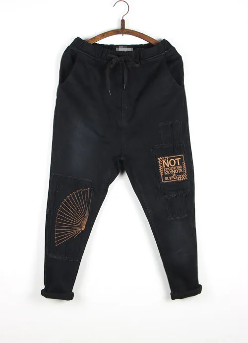 

Original Vintage Embroidered Velvet Leisure Loose Big Yards Collapse Pants Denim Trousers Female Literary Winter