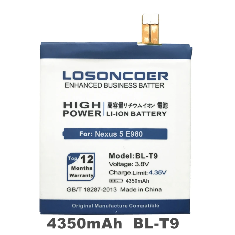 imágenes para BL-T9 LOSONCOER 4350 mAh Batería Uso para LG Google Nexus 5 batería para Google 5 Batería BLT9 D820 D821 BL T9 batería imágenes para BL-T9 LOSONCOER 4350 mAh Batería Uso para LG Google Nexus 5 batería para Google 5 Batería BLT9 D820 D821 BL T9 batería