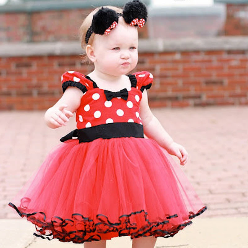 Baby Girls Minnie Tutu Dress Fancy Mouse Cosplay Costume Bow-knot Dot Backless Kids Cartoon Dress Party 1 Year Birthday Dress