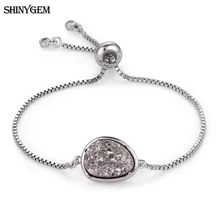 ShinyGem модные минеральные друзы Кристалл Регулируемые браслеты с шармами серебряный цвет цепи браслеты натуральный камень браслеты для женщин