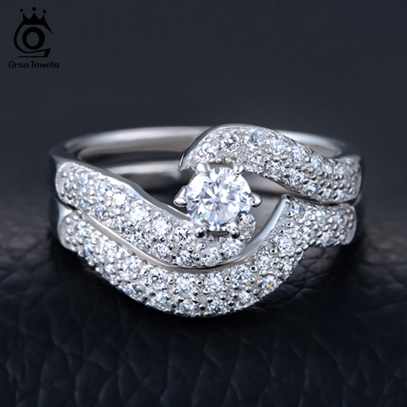 ORSA JEWELS Women Luxury Ring Silver Color Ring AAA Quality Cubic Zircon Perfect Polish Promise Gift For Women Jewelry AOR49