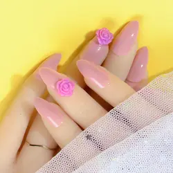 24 шт. розовый цветок 3D острые накладные ногти Романтический фиолетовая Роза Поддельные Гвозди Бесплатная наклейки указал