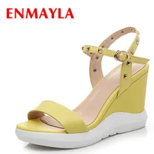 ENMAYLA Summer Open Toe Wedges Heels Sandals Women High Heels Ladies Platform Sandals Shoes Woman Rivets Yellow Blue Shoes цена ENMAYLA Summer Open Toe Wedges Heels Sandals Women High Heels Ladies Platform Sandals Shoes Woman Rivets Yellow Blue Shoes цены онлайн