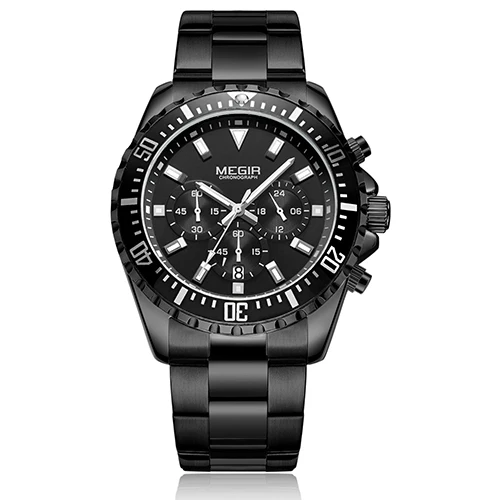 Топ бренд Мужские Аналоговые кварцевые часы с хронографом и датой водонепроницаемые наручные часы из нержавеющей стали мужские часы - Цвет: Black