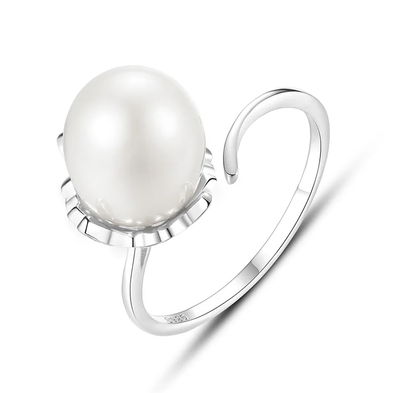 Freshwater Pearl Ring Vintage 925 Sterling silver rings Natural Pearl Fine Jewelry Adjustable 925 ring hyperbole Freshwater - Цвет камня: white