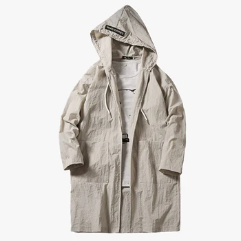 

Slim Trench Coat Men Long Summer Thin Man Cardigan Long Hood Sun Protection Korean Style Men Fashion Clothing South Korea 6F009