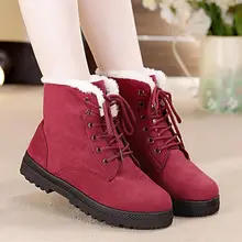 Botas de neve 2019 quente pele de pelúcia palmilha feminina botas de inverno saltos quadrados rebanho tornozelo botas femininas sapatos de renda sapatos de inverno mulher(China)